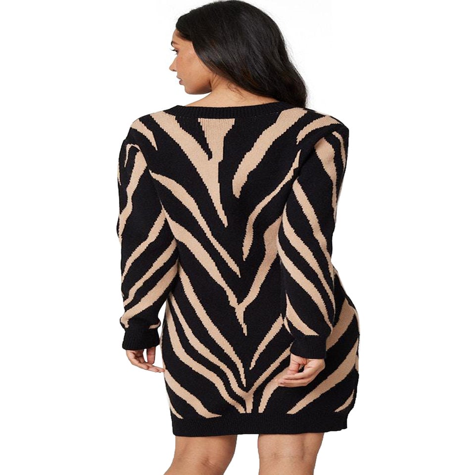 Izabel London Black Animal Print Short Knit Dress