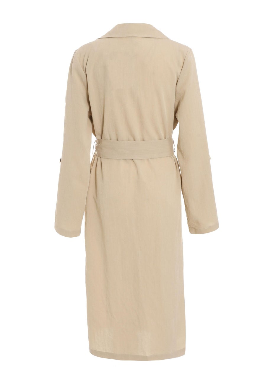 Quiz Stone Linen Look Trench Jacket
