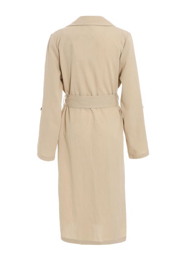 Quiz Stone Linen Look Trench Jacket