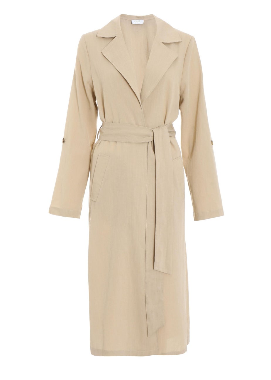 Quiz Stone Linen Look Trench Jacket