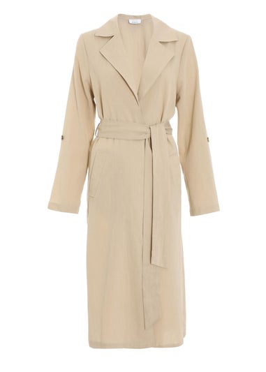 Quiz Stone Linen Look Trench Jacket