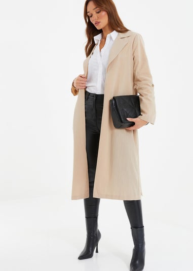 Quiz Stone Linen Look Trench Jacket