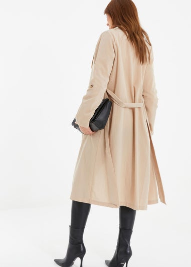 Quiz Stone Linen Look Trench Jacket