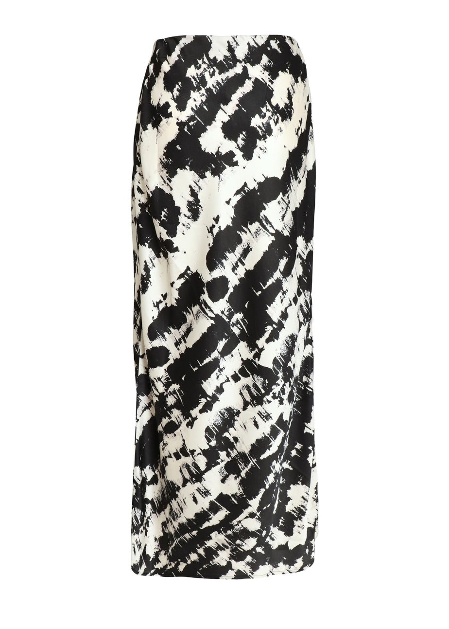 Quiz Black Satin Aztec Print Midaxi Skirt