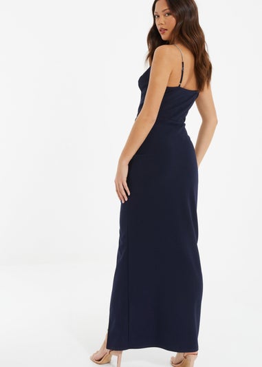 Quiz Blue Diamante Ruched Maxi Dress