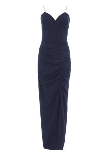 Quiz Blue Diamante Ruched Maxi Dress