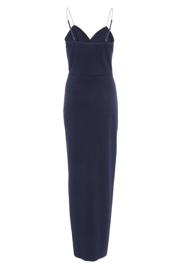 Quiz Blue Diamante Ruched Maxi Dress