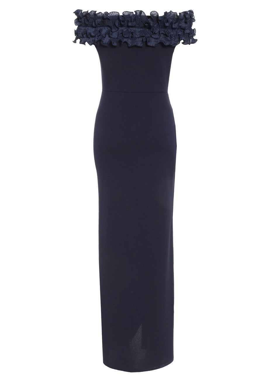 Quiz Blue Ruffle Bardot Maxi Dress
