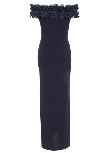 Quiz Blue Ruffle Bardot Maxi Dress
