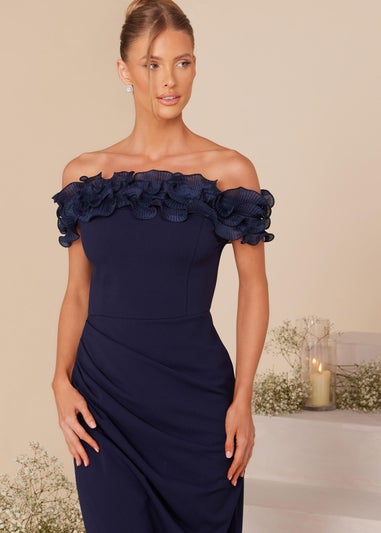 Quiz Blue Ruffle Bardot Maxi Dress