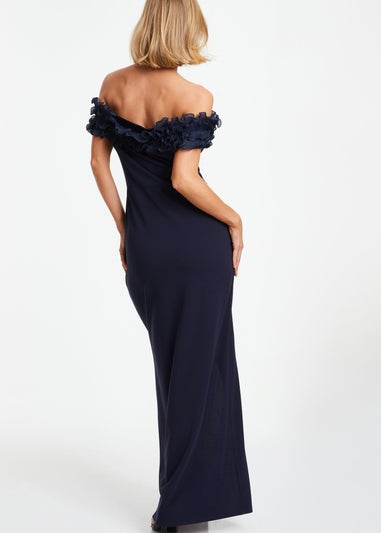 Quiz Blue Ruffle Bardot Maxi Dress