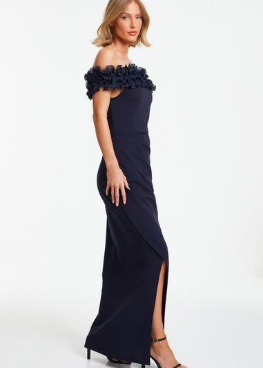 Quiz Blue Ruffle Bardot Maxi Dress