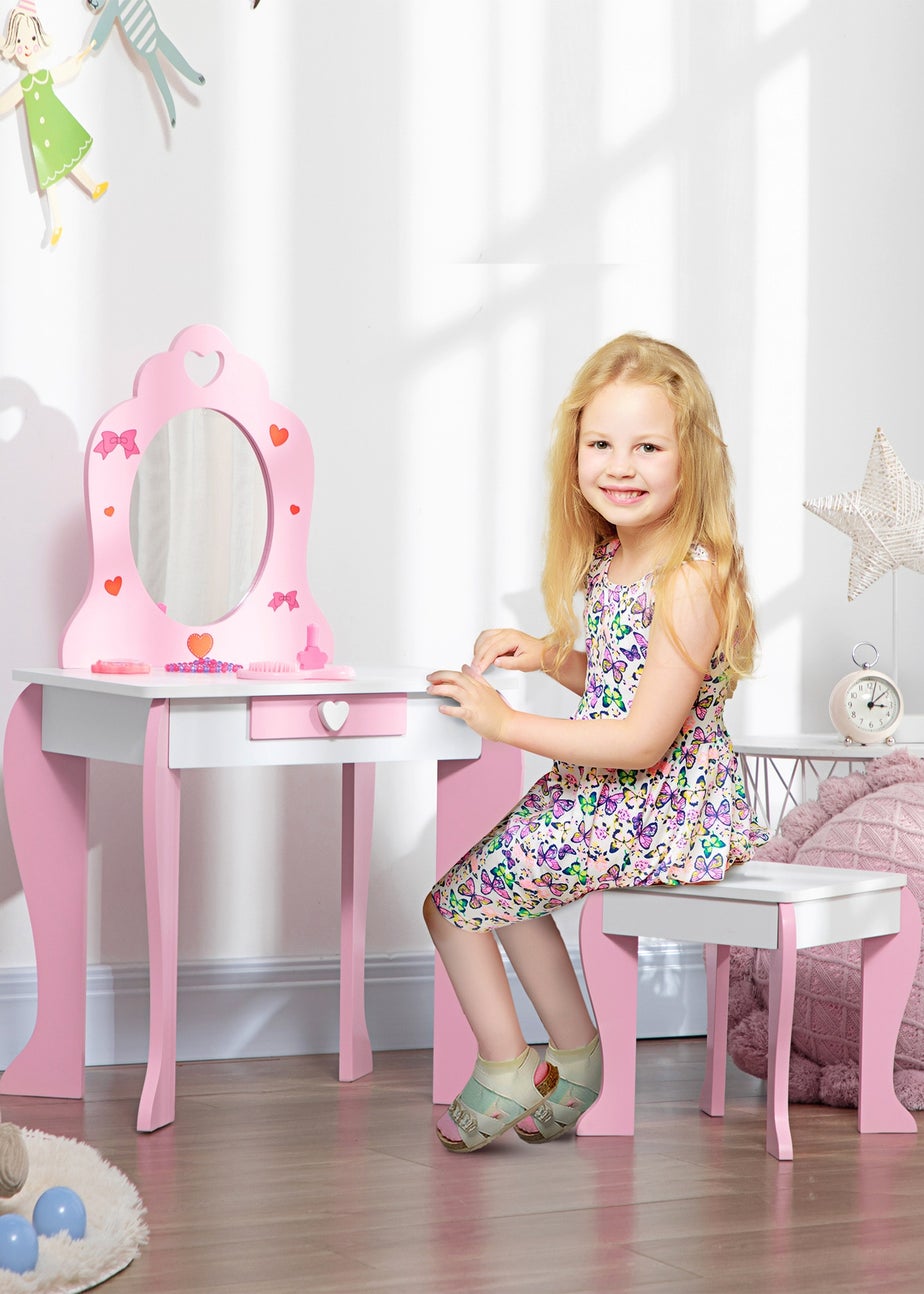 HOMCOM Kids Vanity Table Set Make Up Desk with Mirror