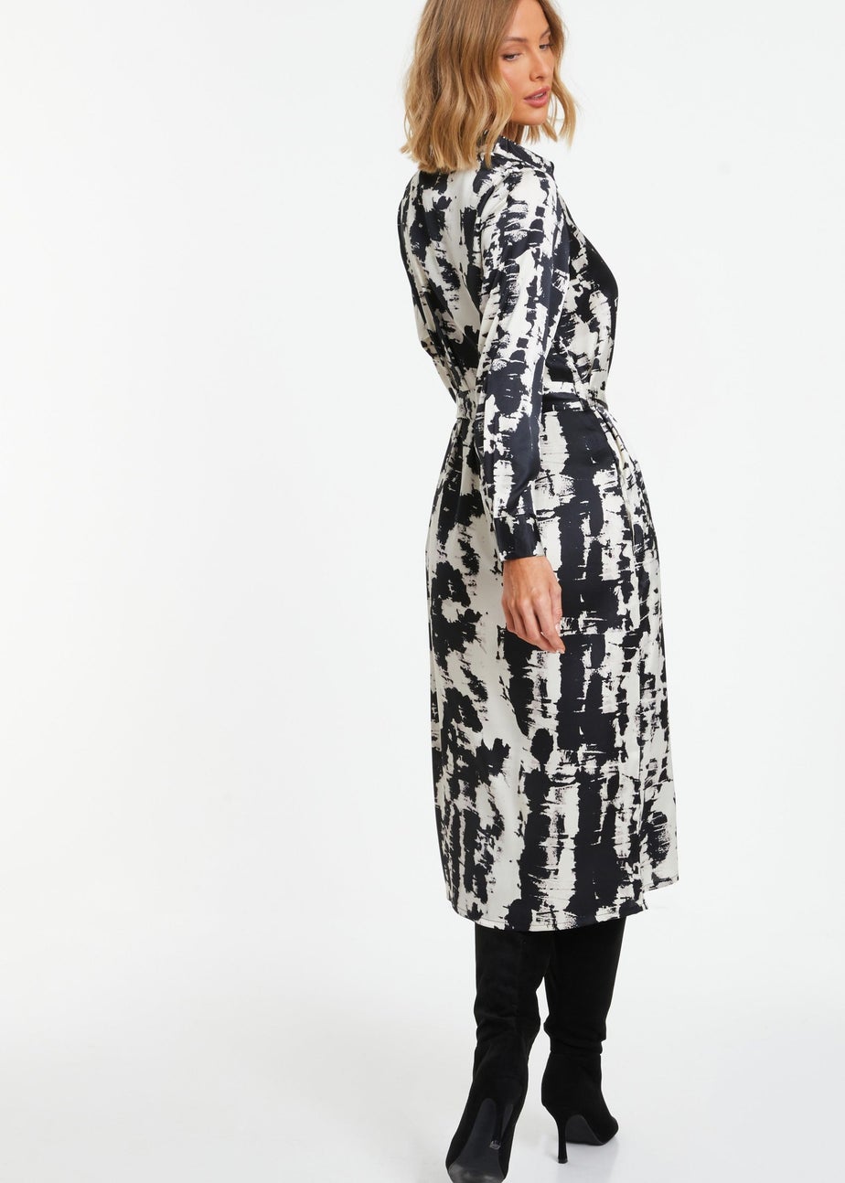 Quiz Multi Satin Marble Print Shirt Dress