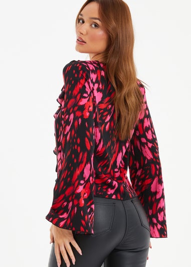 Quiz Black Animal Print Tie Blouse