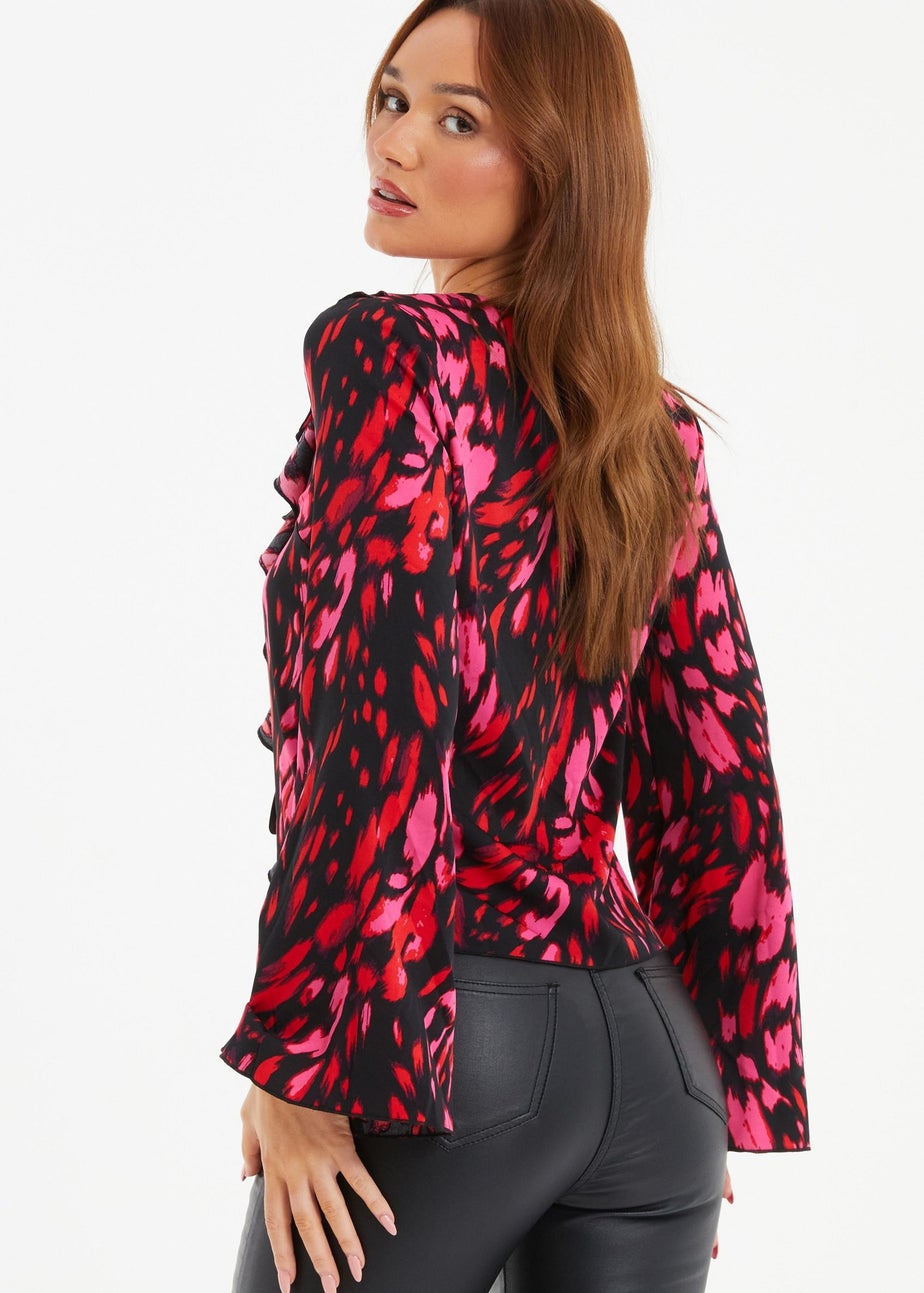 Quiz Black Animal Print Tie Blouse
