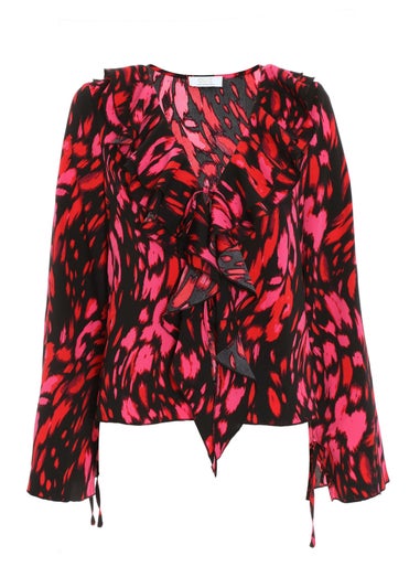Quiz Black Animal Print Tie Blouse