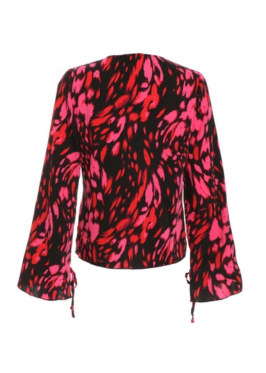 Quiz Black Animal Print Tie Blouse
