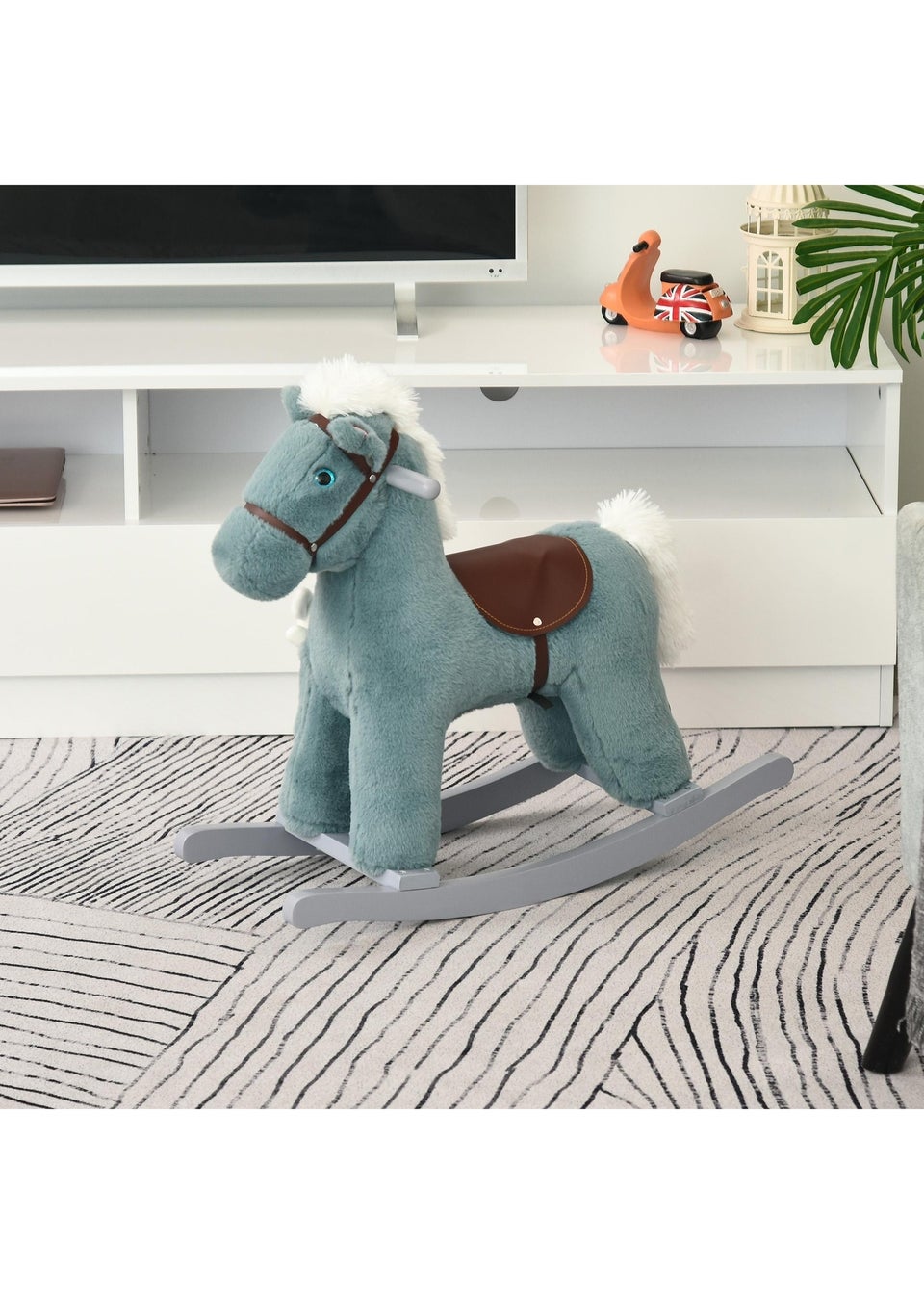 HOMCOM Kids Plush Rocking Horse Toy Blue
