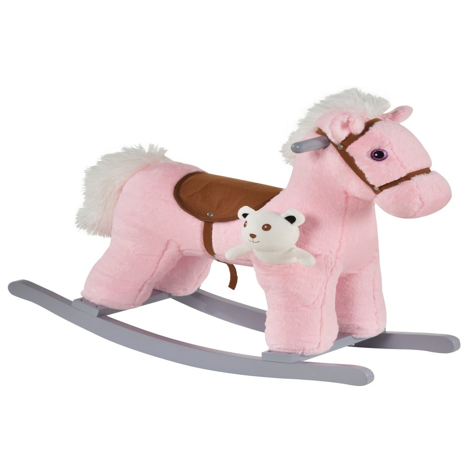 HOMCOM Kids Plush Rocking Horse Toy Pink