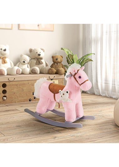 HOMCOM Kids Plush Rocking Horse Toy Pink