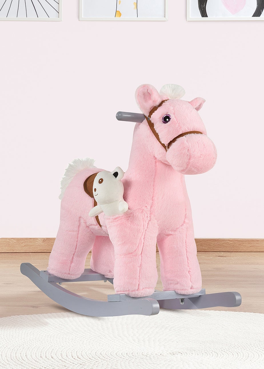 HOMCOM Kids Plush Rocking Horse Toy Pink