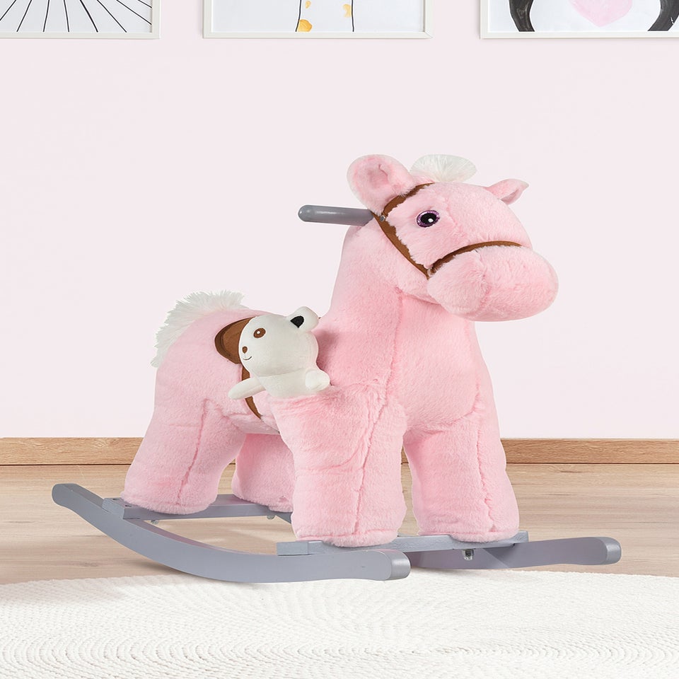 HOMCOM Kids Plush Rocking Horse Toy Pink