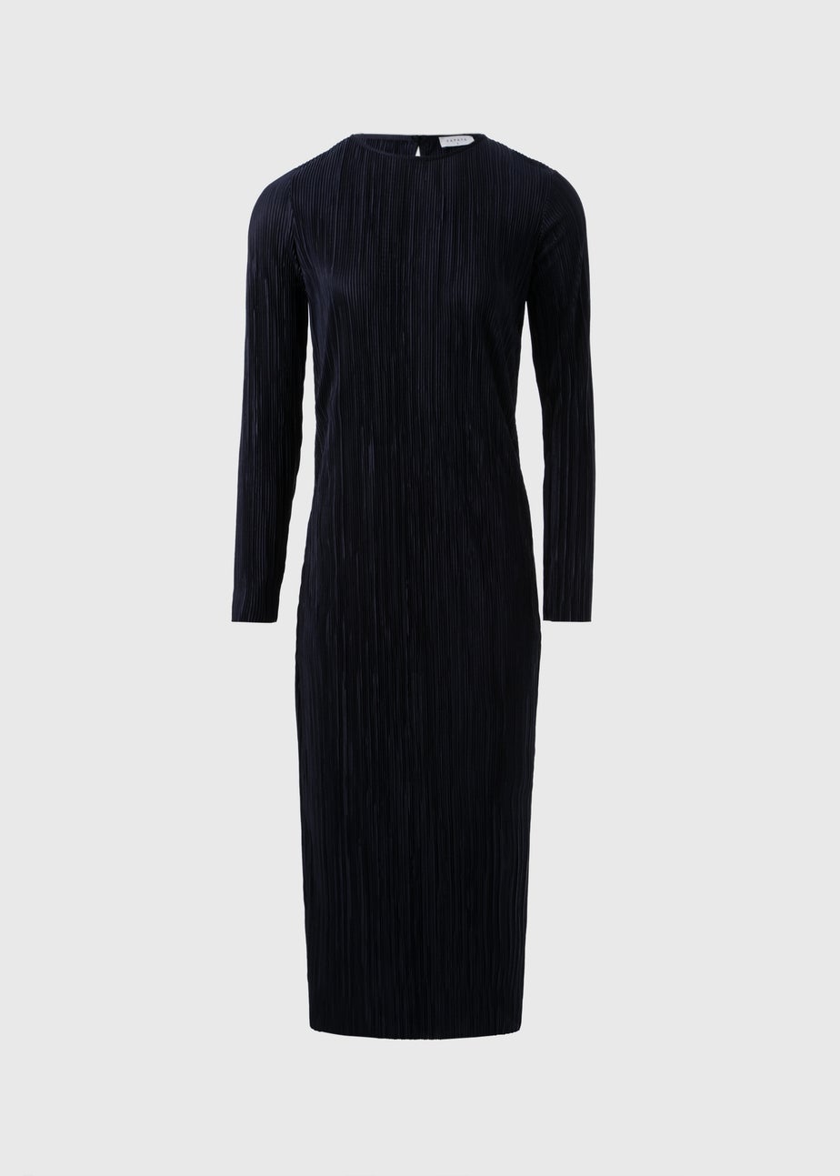 Navy Plisse Column Dress