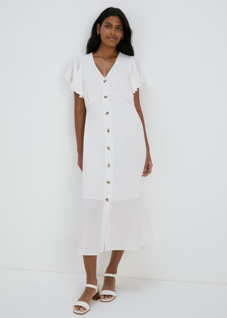 Robe Cocktail BCBG Max Azria Blanche - Manches Asymétriques Volantées, Taille S, Neuve Avec étiquette