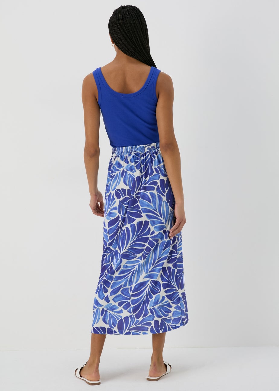 Et Vous Blue & & White Leaf Print Midi Skirt