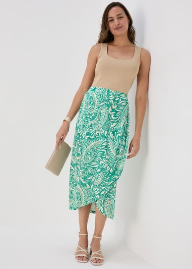 Et Vous Green & White Paisley Midi Skirt