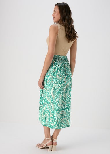 Et Vous Green & White Paisley Midi Skirt