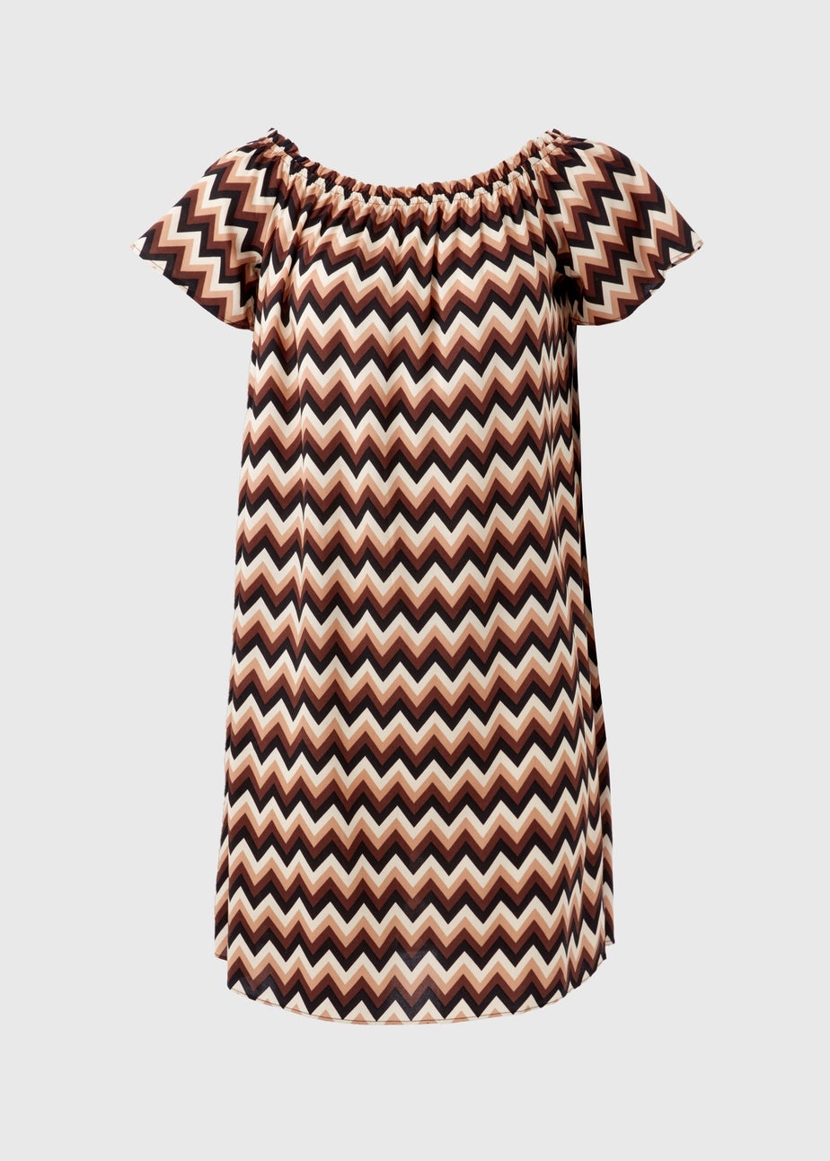 Multicolour Mono Chevron Viscose Bardot Dress