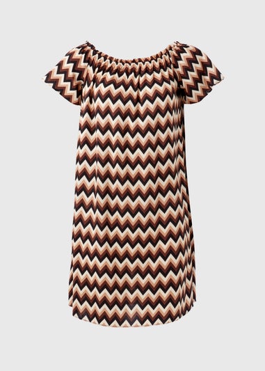 Multicolour Mono Chevron Viscose Bardot Dress