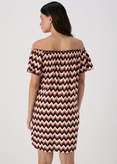 Multicolour Mono Chevron Viscose Bardot Dress