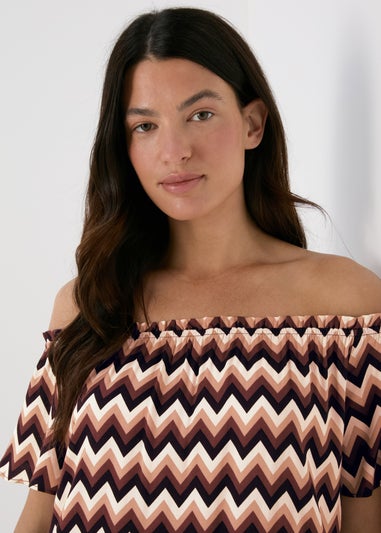 Multicolour Mono Chevron Viscose Bardot Dress