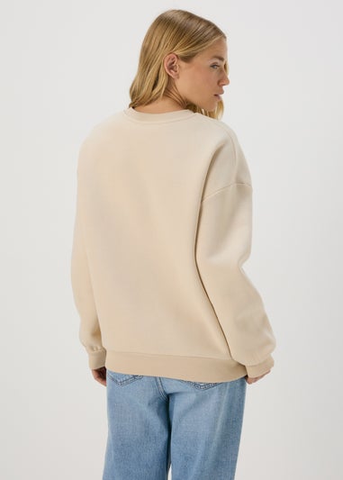 Beige Love Slogan Sweatshirt