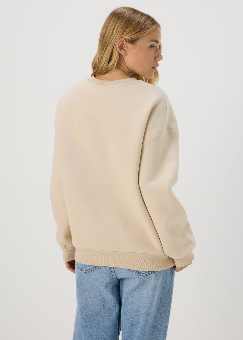 Beige Love Slogan Sweatshirt