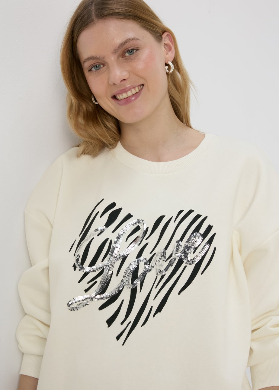 Cream Sequin Graphic Sweatshirt