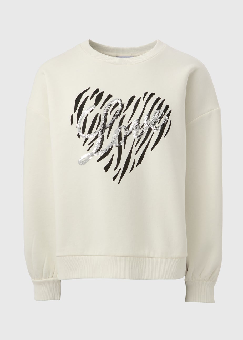 Cream Sequin Graphic Sweatshirt