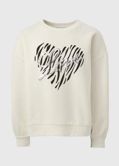 Cream Sequin Graphic Sweatshirt