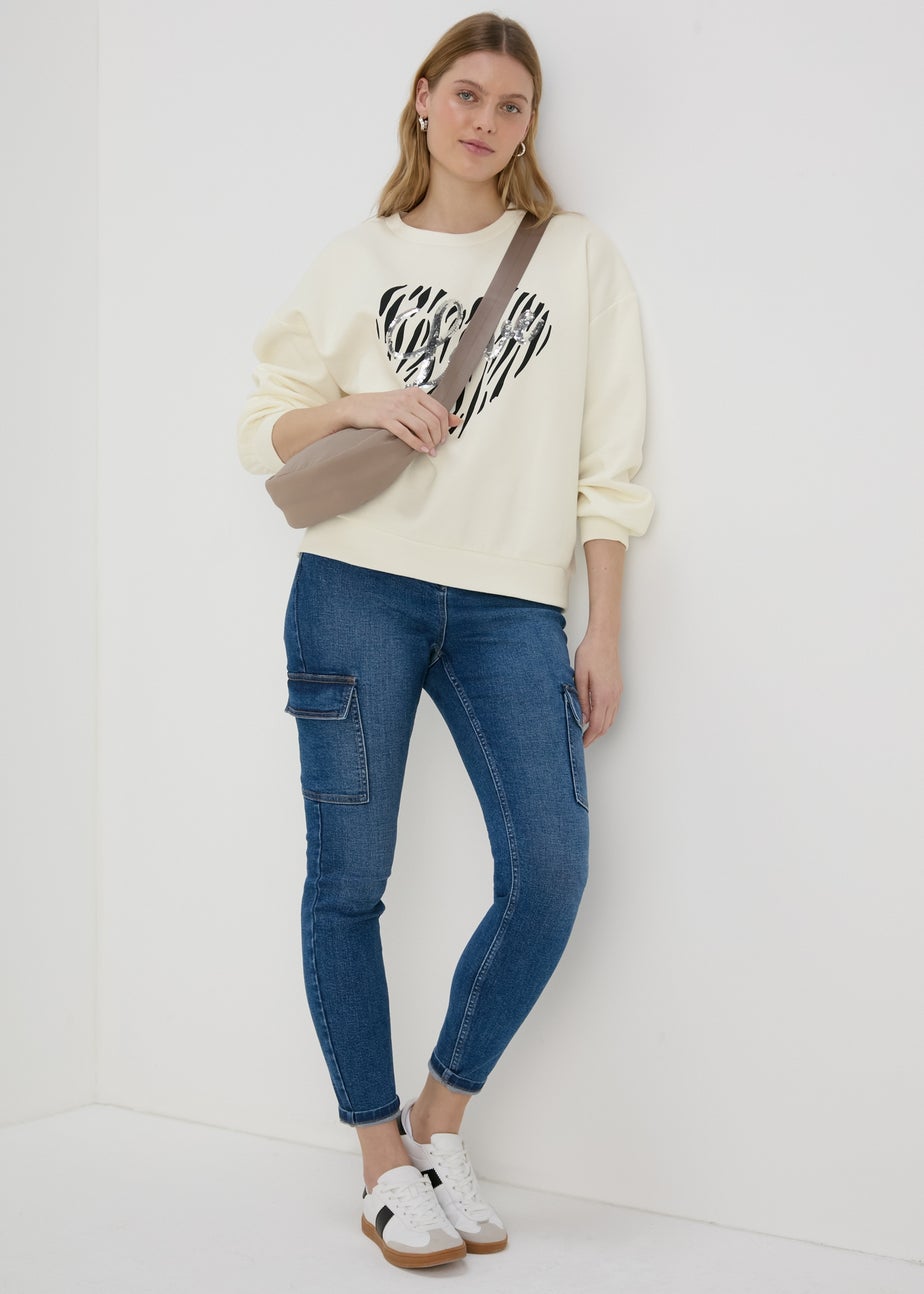 Cream Sequin Graphic Sweatshirt