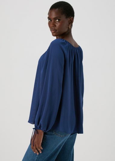 Navy Tie Neck Blouse Top