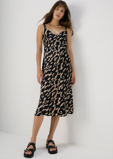Et Vous Black & Brown Markings Satin Midi Dress