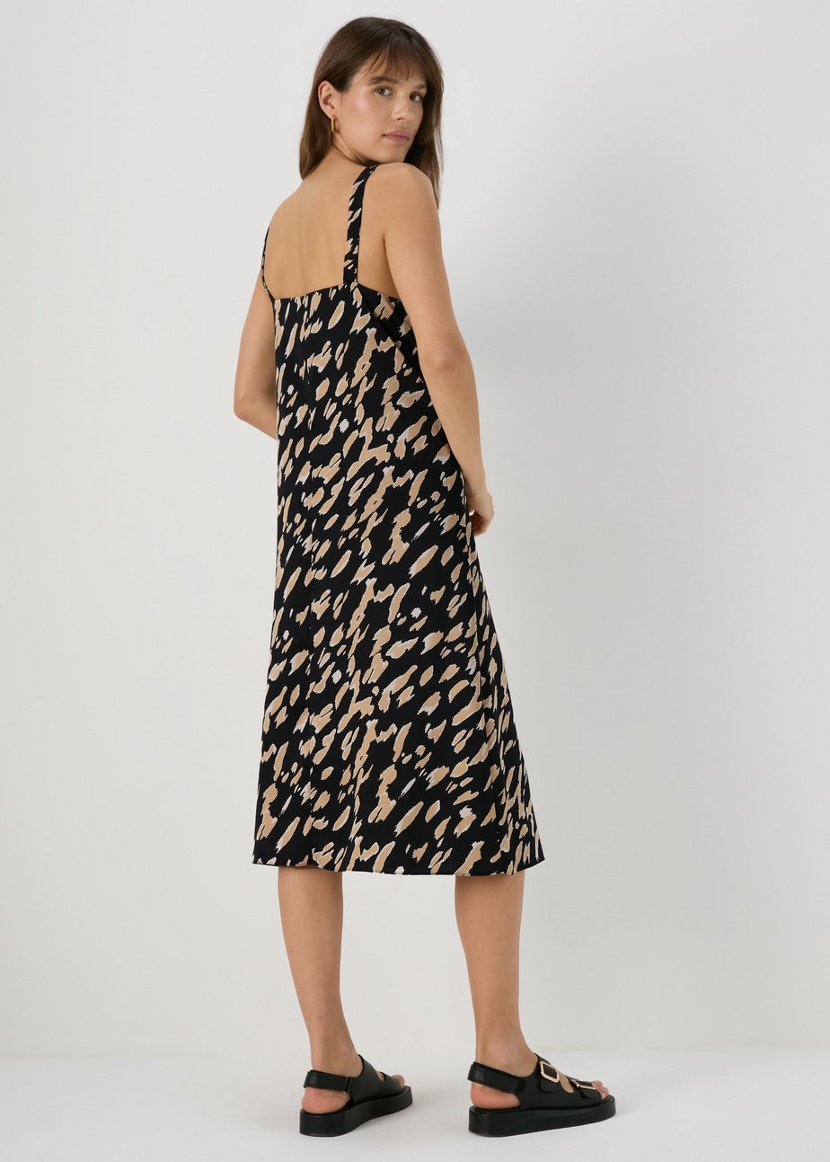 Et Vous Black & Brown Markings Satin Midi Dress