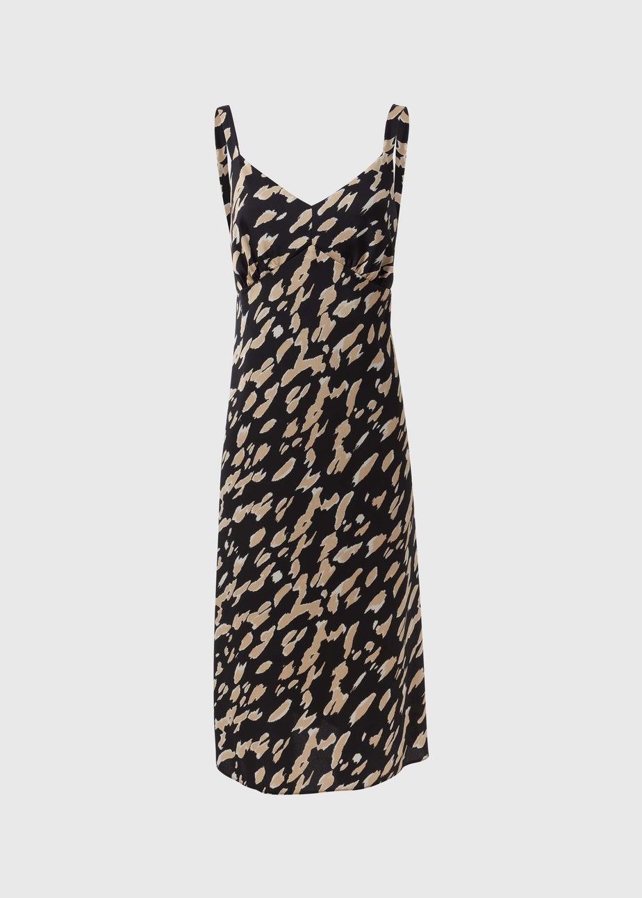 Et Vous Black & Brown Markings Satin Midi Dress