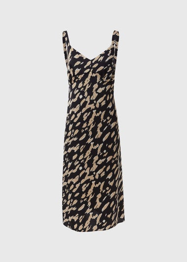 Et Vous Black & Brown Markings Satin Midi Dress