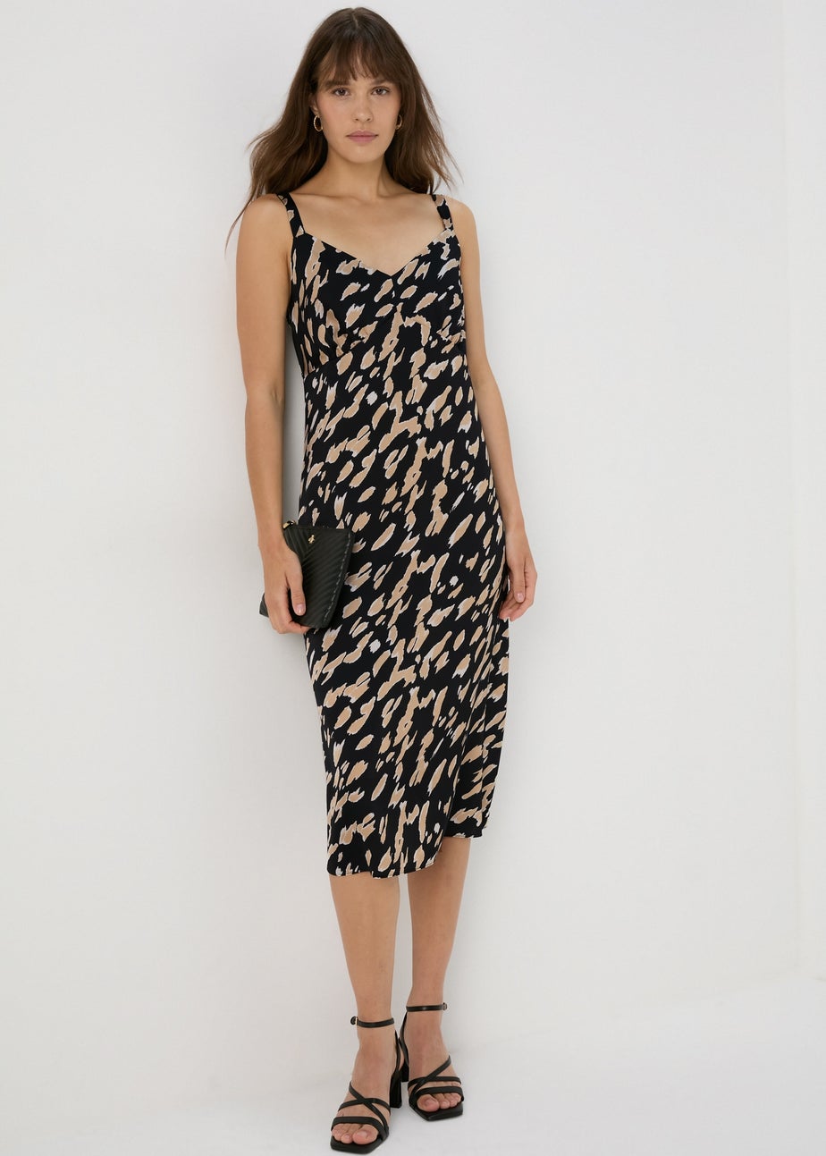 Et Vous Black & Brown Markings Satin Midi Dress