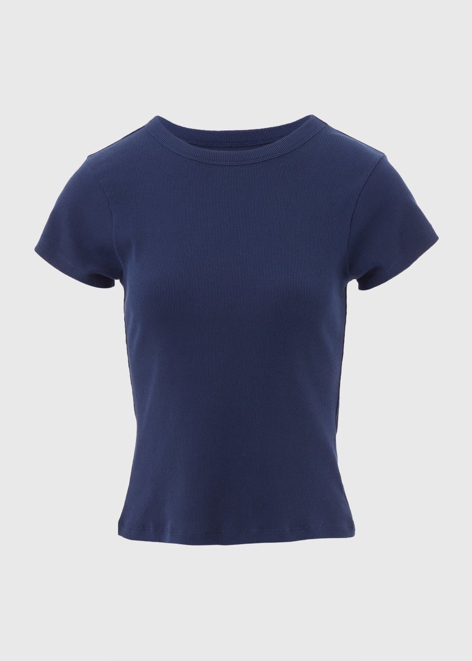 Blue Plain Ribbed T-Shirt