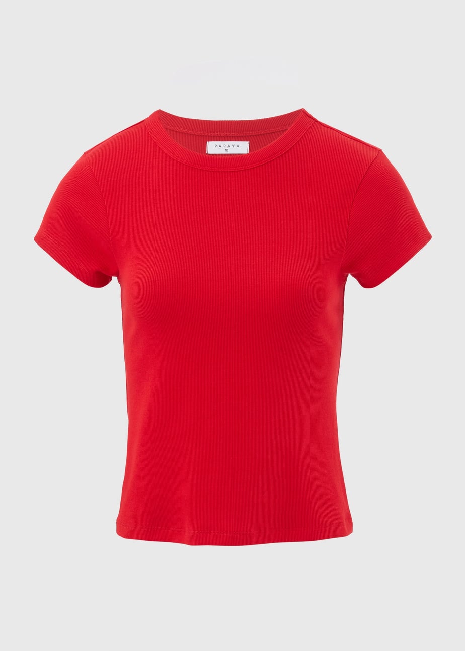 Red Plain Ribbed T-Shirt